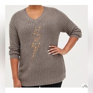 Torrid Slouchy Tunic Sweater Lightning Bolt Metallic Grey 2X Plus